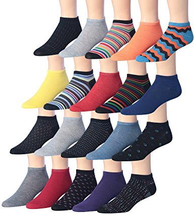 James Fiallo Men's 20 Pairs Classy Extra Lightweight Colorful Patterned Low Cut / No Show Socks