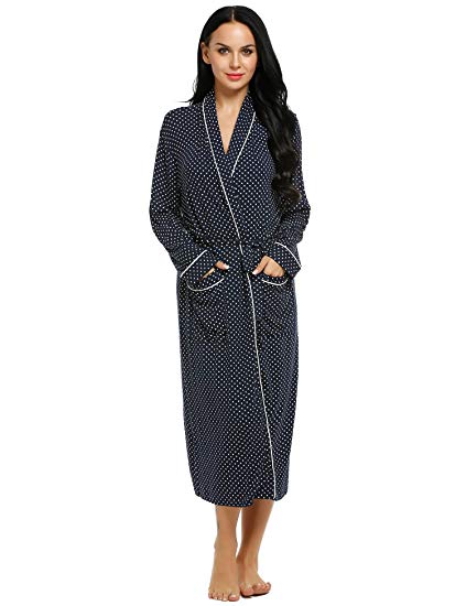 Ekouaer Bath Robes Womens Soft Knit Sleepwear Kimono Collar Long Loungwear S-XXL