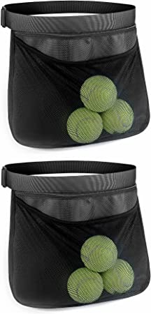 QWORK 2 Pack Tennis Ball Holder Pickleball Holder Bags, Ball Pouch, Mesh Waist Hip Bag Carrier, Holding Accessory for Women Skirt Men Waist Hip Bag, Holding 6-8 Pickle Balls or Tennis