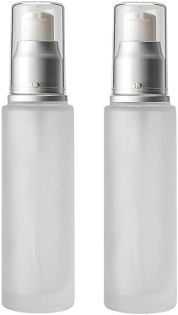 2PC Empty Glass Refillable Dispenser Pump Lotion Bottle White Frosted Bottle Dispenser Cosmetic Pump Lotion Bottle Containers For Skin Care Cream Liquid Essential Oil(100ML/3.4oz)