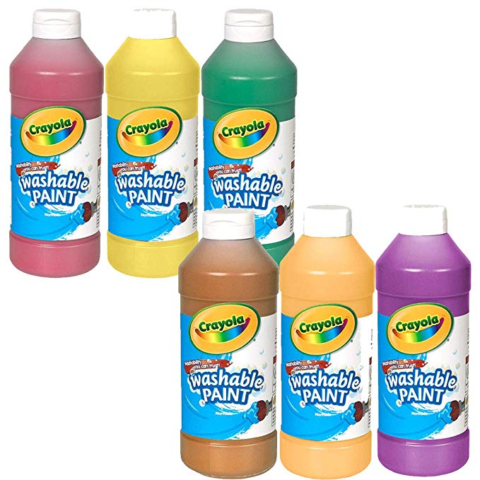 Crayola Washable Nontoxic Paint, 16 Fluid Ounce, Assorted Colors (Pack of 6)