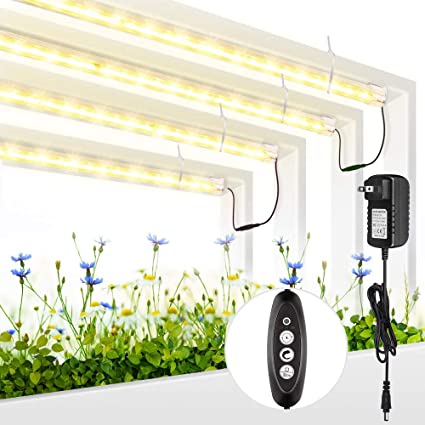 Roleadro Grow Light for Indoor Plants, 3500K Full Spectrum T5 Grow Lamp with Timer/Extension Cables Plant Lights Bar 4 Dimmable Levels for Indoor Plants Tent Seedling Hydroponics - 4Pack