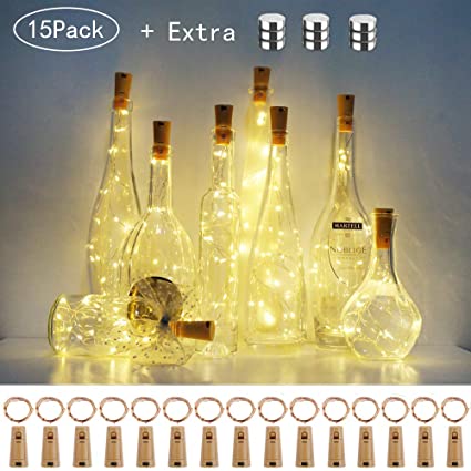 Wine Bottle Lights with Cork,15 Pack Cork Shaped Battery Operated Bottle Light Copper Wire Fairy LED Mini String Lights for DIY Bedroom Party Wedding Indoor Outdoor Decor(Warm White   Extra 9 Battery)