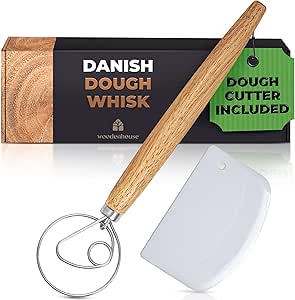 Danish Dough Whisk, Bread Whisk 13" with Dough Cutter - Sourdough Whisk for Baking, Bread Dough Whisk - Dough Cutter/Scraper Included