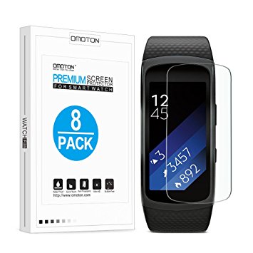 Samsung Gear Fit2 Screen Protector [8 Pack], OMOTON HD Clear Premium Full-Coverage Screen Protector for Samsung Gear Fit2 Large/ Medium/ Small with [Ultra-Clarity] [Highly Responsive] [Bubble Free]