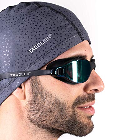 Taddlee Men Swim Cap PU Fabric Silicone Lycra Swimming Hat Pool Waterproof Sports Adult Swim Wear Accessories Large Size Outdoor