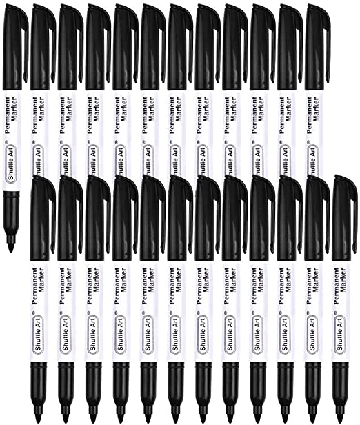 Permanent Markers,Shuttle Art 24 Pack Black Permanent Marker set,Fine Point, Works on Plastic,Wood,Stone,Metal and Glass for Doodling, Marking