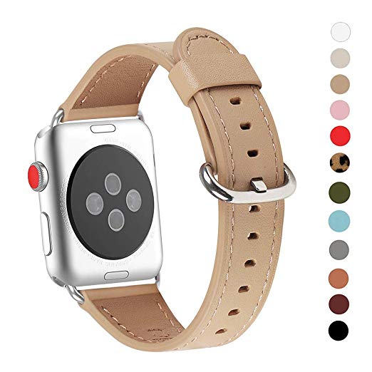 Apple Watch Band 38mm, WFEAGL Retro Top Grain Genuine Leather Band Replacement Strap with Stainless Steel Clasp for iWatch Series 3,Series 2,Series 1,Sport, Edition (Camel Band Silver Buckle)