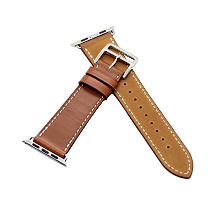 V-Moro 42mm Genuine Leather Smart Watch band Replacement With Adapter Metal Clasp for Apple Watch iWatch All Models (Single Tour 42mm Brown)