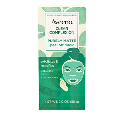 Aveeno Clear Complexion Pure Matte Peel Off Face Mask with Alpha Hydroxy Acids, Soy & Pomegranate for Clearer-Looking Skin, Non-Comedogenic, Paraben- & Phthalate-Free, 2.0 oz (Pack of 2)