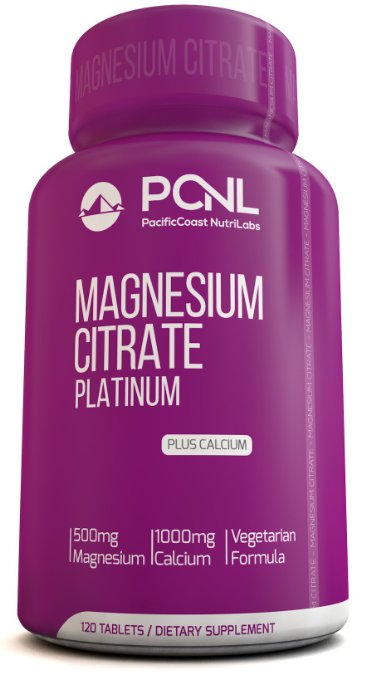 PacificCoast NutriLabs 500mg Magnesium Citrate, 1000mg Calcium, Free eBook, 120 Vegetarian Capsules