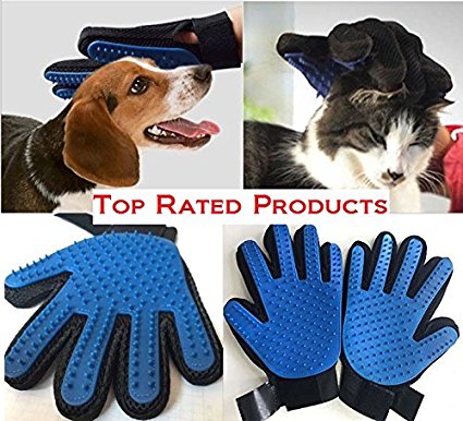Top Rated Pet Grooming Deshedding Glove for Gentle and Efficient Pet Dog and Cat 2-In-1 Massage Brush and Hair Removal Tool - One Pair Gloves for Left and Right Hand