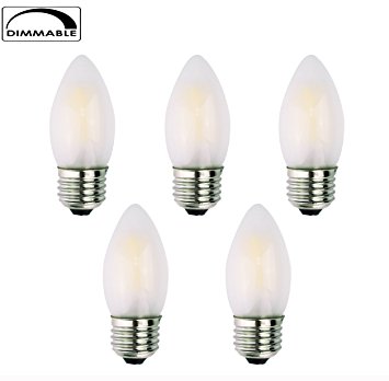 OPALRAY C35 6W(60W Incandescent Equivalent) LED Candelabra Bulb, LED Filament Lamp, E26 Base, Warm White 2700K, Dimmable, Frosted Glass, Torpedo Tip, 5-Pack
