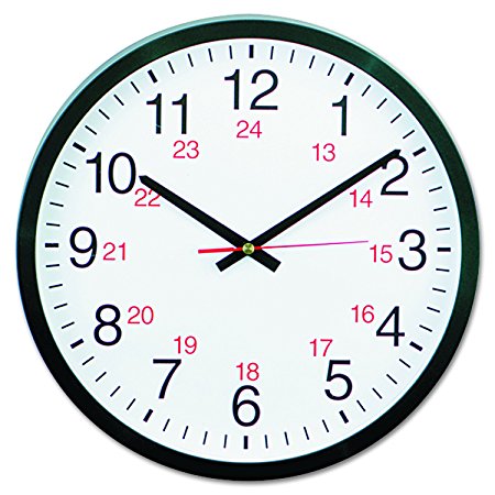 Universal 10441 - 24-Hour Round Wall Clock, 12.5in, Black