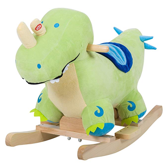 Qaba Kids Plush Ride-On Rocking Horse Toy Dinosaur Ride on Rocker - Green with Realistic Sounds