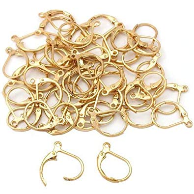 Beautiful Bead 50pcs Leaver Back Gold-plated Brass Leverback Plain with Open Loop