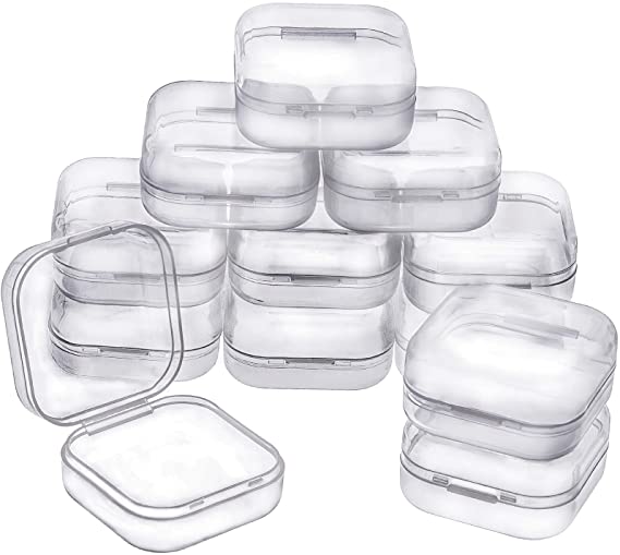 12 Pcs Small Clear Plastic Beads Storage Containers Box with Hinged Lid for Storage Clear Small Plastic Mini Box Containers for Small Items Crafts Jewelry Earplugs Pills Hardware (1.37 x 1.37 x 0.7”)