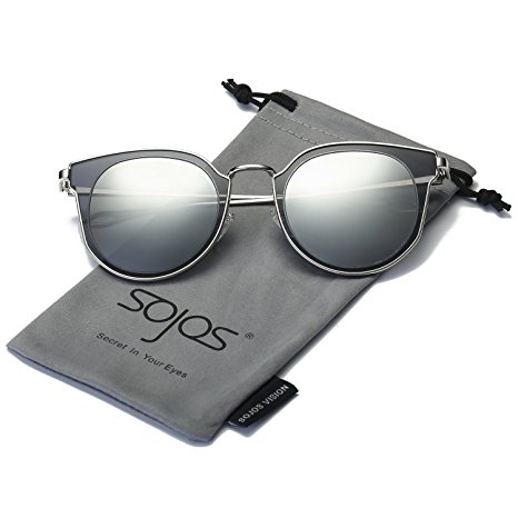 SojoS Round Polarized Sunglasses Oversized Metal Frame UV Mirrored Lens SJ1057