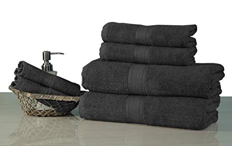 Saatvik Home Care 600 GSM 6 Piece Bath and Hand Towels Set, Combo of 2 Bath Towels, 2 Hand Towels and 2 Face Towels 100% Cotton - Hotel & SPA Quality, Super Soft Highly Absorbent Fast Drying, GREY