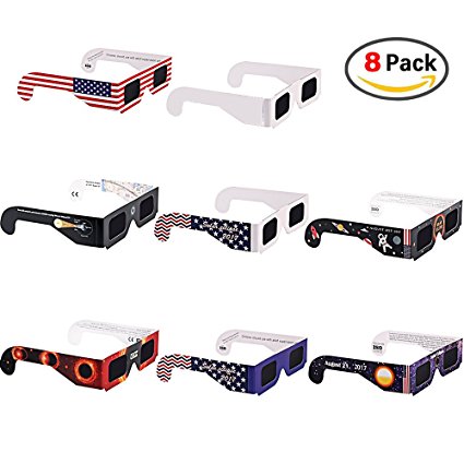 Solar Eclipse Glasses, 8 Pack Kungix Safe Solar Eclipse Shades Flexible Sun Viewing Paper Glasses Goggles Eye Protection Viewer Filter