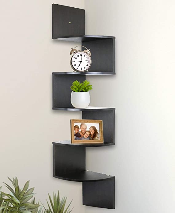 Wall Mount Corner Shelves Espresso Finish, 5 Tier (7.75 inch L x 7.75 inch W x 48.5 inch H)