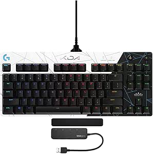 Logitech G PRO Wired Mechanical GX Brown Tactile Switch Gaming Keyboard (K/DA White Edition) Bundle with MX Palm Rest and USB 3.0 Hub (3 items)