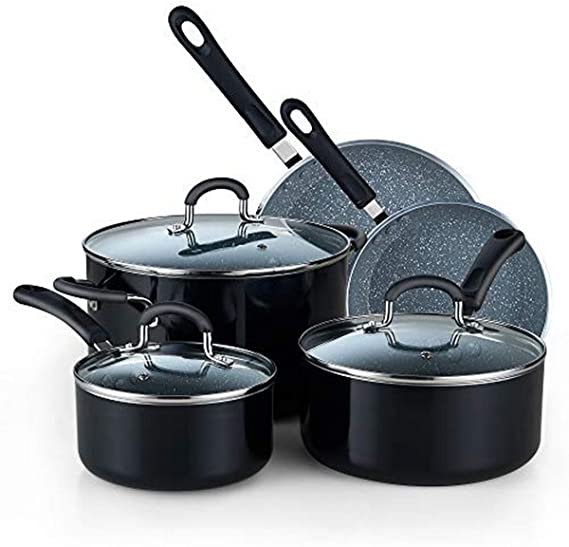 Cook N Home 8-Piece Nonstick Heavy Gauge Cookware Set, Marble