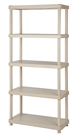 Keter 5-Shelf Heavy Duty Freestanding Plastic Shelving Unit Storage Rack, Sand