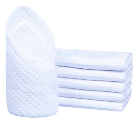 Sinland Premium Microfiber Washcloth Waffle Weave Facial Cleansing Cloth Face Cloth and Body Cloths 6 Pack 13 Inch X 13 Inch White