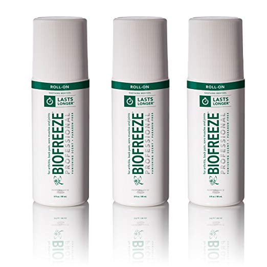 Biofreeze Professional Pain Relief Gel, 3 Ounce Roll-On Applicator, Pack of 3, Original Green Formula, Pain Reliever, 5% Menthol