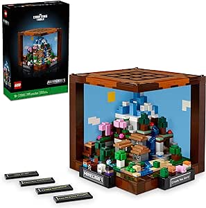 LEGO Minecraft The Crafting Table, Jeu vidéo de collection avec figurines Minecraft, Mobs et biomes, modèle d'anniversaire de 15 ans, construction et présentation Minecraft cadeau pour adultes, 21265