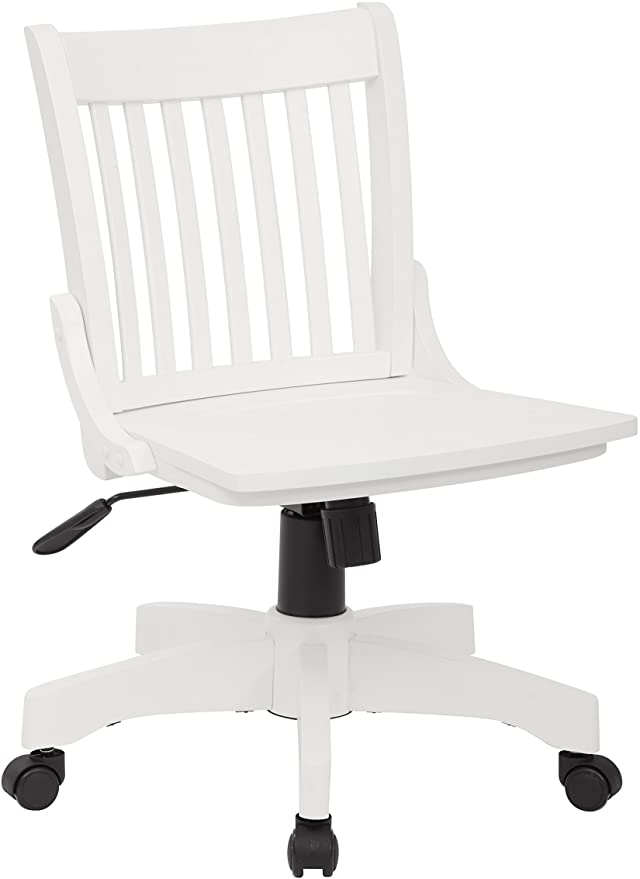 Office Star Deluxe Armless Wood Bankers Desk Chair with Wood Seat, White