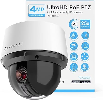 Amcrest 4MP Outdoor PTZ POE   AI IP Camera Pan Tilt Zoom (Optical 25x Motorized) Security Speed Dome, Human and Vehicle Detection, IVS, Face Detection, Auto Tracking, POE  (802.3at) IP4M-1068EW-AI