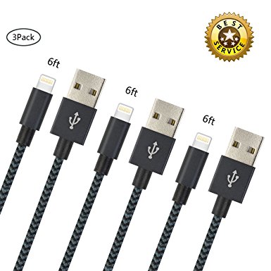 iPhone Charger Youer - 3Pcs 6FT iPhone Lightning Cable Nylon Braided 8pin to USB Charging Cord for Apple iPhone 7/7 plus/6/6s/se/5s/5c/5,iPad Air,Mini/iPod (Black)
