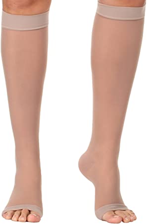 Sheer Woman's Knee-Hi Medium Support Sheer Open Toe Small Nude