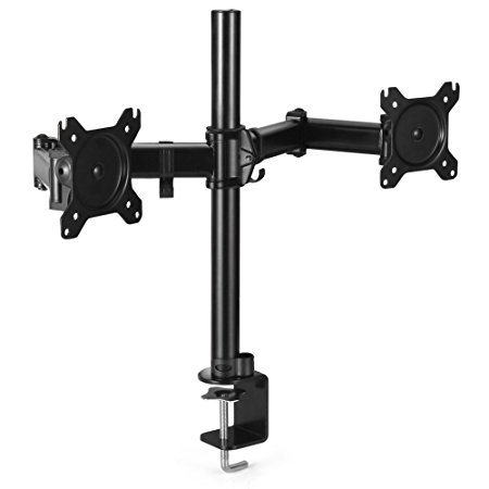 TNP Dual Monitor Stand Mount - Dual Arm Monitor Desk Stand Riser with VESA Mount Bracket Fully Adjustable For Computer Flat Screen LCD Display 10 - 27" Full Motion Tilt Swivel Rotate with C-Clamp Base