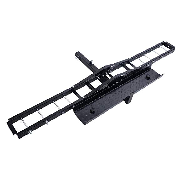 Goplus 500 lb Motorcycle Dirt Bike Scooter Carrier Hauler Hitch Mount Rack with Loading Ramp and Anti-Tilt Locking Device