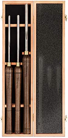 IMOTECHOM 3-Pieces HSS Bowl Gough Lathe Chisel Set Wood Turning Tools with Walnut Handle, 1/4-Inches, 3/8-Inches and 1/2-Inches, Wooden Storage Case