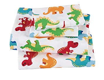 Fancy Collection 3pc Twin Size Sheet Set Dinosaur White Red Blue Orange Yellow Beige New