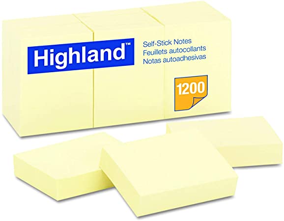 Highland 6539YW Self-Stick Notes, 1 1/2 x 2, Yellow, 100-Sheet (Pack of 60)