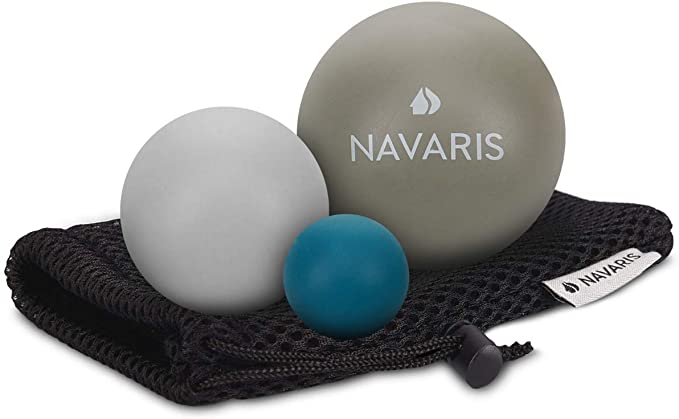 Navaris Lacrosse Massage Balls Set - Myofascial Deep Tissue Muscle Therapy for Back Legs Neck Foot Roller Trigger Points Firm Spheres - Pack of 3