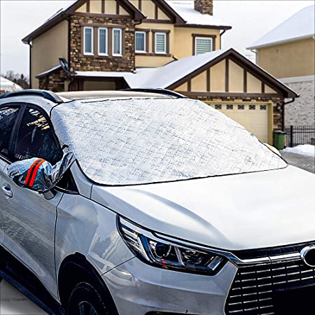 Car Windshield Snow Cover, Thermal Windshield Cover, Waterproof, Anti-UV and Frost Guard with 4-Layer of Snow, Ice, and Sun Frost Protector, Fit Most SUVs, MPVs, and Class 1 Truck