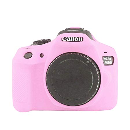 CEARI Silicone Camera Case Full Body Protective Cover Skin for Canon EOS 1300D Rebel T6 Digital Camera   Microfiber Cloth - Pink