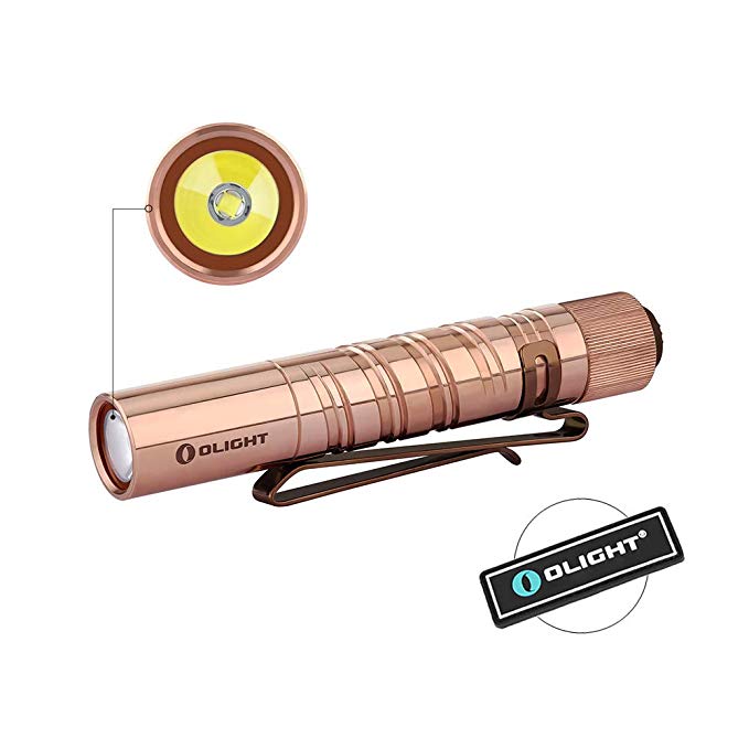 OLIGHT I3T EOS Cu Limited Solid Copper Version 180 Lumens Slim Tail Switch EDC Flashlight, Dual-Output with AAA Battery Patch