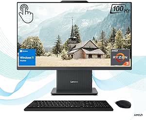 Lenovo Newest IdeaCentre Business All-in-One, 23.8" FHD Touchscreen 100Hz, AMD Ryzen 3 7335U, 16GB DDR5 RAM, 512GB SSD, Wireless Charging Base, Wireless KB & Mouse, HDMI, Wi-Fi 6, Windows 11 Home