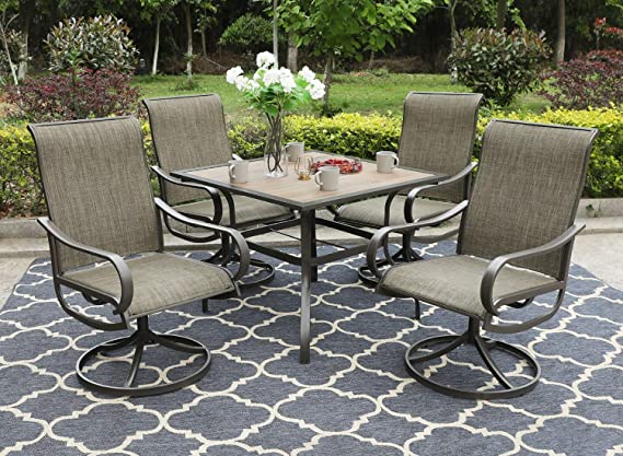 Sophia & William Patio Dining Set, 1 Square 37"x 37" Umbrella Table, 4 Swivel Chairs Furniture Set for Outdoor Garden Lawn Pool Metal Frame Easy to Care Weather Resistant