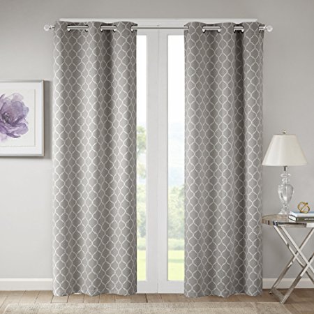 Comfort Spaces - Windsor Grey Ogee Printed Window Curtain Pair / Set of 2 Panels - 42x95 inch panel - Blackout Room Darkening - Grommet Top - 2 Pieces