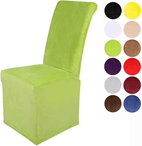 Colorxy Velvet Stretch Chair Covers for Dining Room, Soft Removable Long Solid Dining Chair Slipcovers Set of 2, Lemon Green