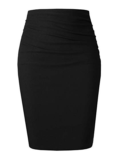 SATINIOR Women's Elegant Ruched Knee Length Skirt Slim Fit Office Pencil Skirt