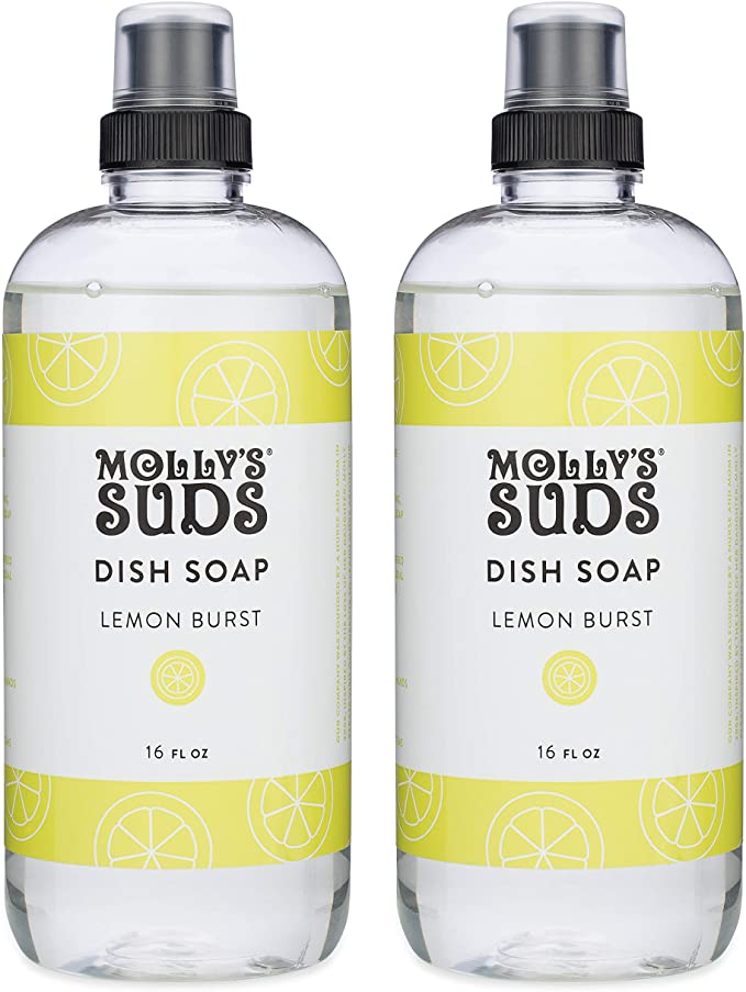 Molly's Suds Natural Liquid Dish Soap, Lemon Burst Scented, 16 oz, 2 Pack